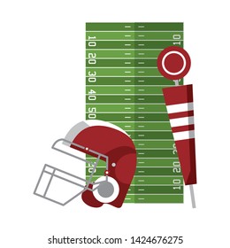 American football sport helmet and pitch marker on field vector illustration graphic design