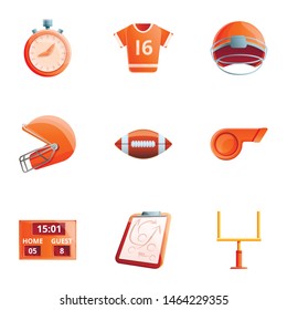 American football sport icon set. Cartoon set of 9 american football sport vector icons for web design isolated on white background