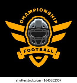 American football. Sport logo, emblem on a dark background.