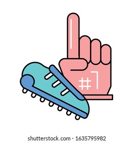 american football sport number one glove with shoes vector illustration design