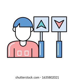 american football sport player with arrows labels vector illustration design