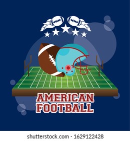 american football sport poster with balloon and helmet vector illustration design