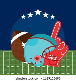 american football sport poster with balloon and helmet vector illustration design