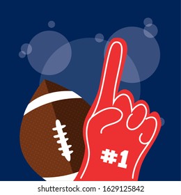 american football sport poster with balloon and first glove vector illustration design