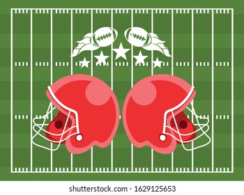 american football sport poster with helmets vector illustration design