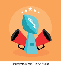 american football sport poster with trophy balloon vector illustration design