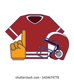 American football sport tshirt and fan glove with helmet cartoon vector illustration graphic design