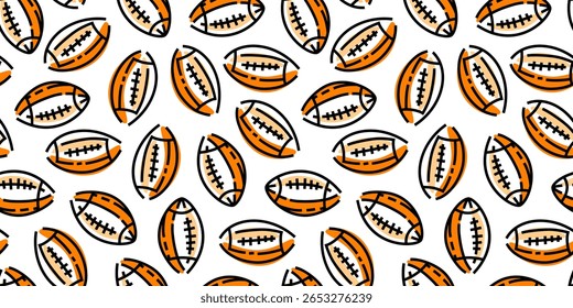 American football sports pattern background. rugby ball pattern background. rugby ball doodle Illustration background.