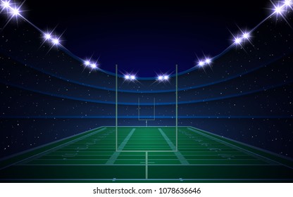 American football stadium arena field with bright lights