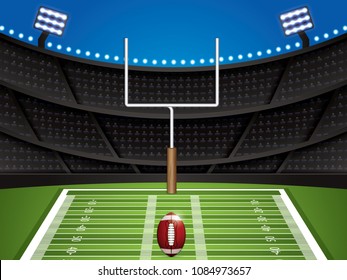 American football stadium with detailed ball and goalpost.Vector illustration