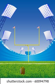 American Football  Stadium With Detailed Grass And Goalpost. Vector Illustration.