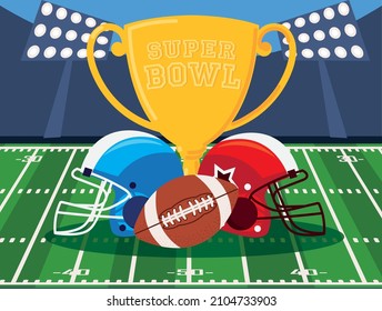 american football stadium trophy and helmet