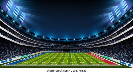 American football stadium vector illustration. Football field. Sport background. Match result template.