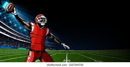 American football stadium vector illustration. Football field. Sport background. Match result template.