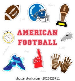 American Football Stickers. Farbig und einzeln auf weißem Hintergrund