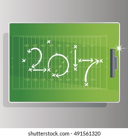 American football strategy goal 2017 green board background