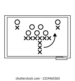 American football strategy on blackboard black and white