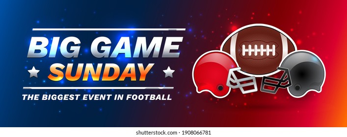 American football super Sunday football championship big game - blue and red shining lights vector background 