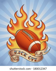 American football tattoo design of a leather ball in flame. Editable vector illustration.