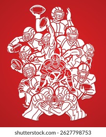 American Football Team Cartoon Sport Mix Action Silhouette Graphic Vector