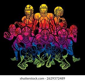 American Football Team Cartoon Sport Players Mix Action Graphic Vector