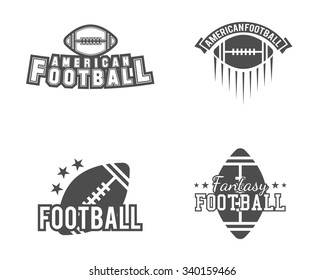 American football team, college badges, logos, labels, insignias set in retro style. USA sport symbol. Graphic vintage design for t-shirt, web. Monochrome print isolated on a white background. Vector.