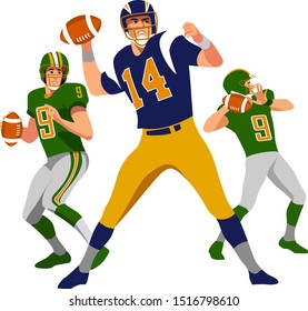 American football team players in action white on isolated. Battle for the ball