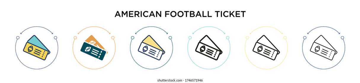 American football ticket icon in filled, thin line, outline and stroke style. Vector illustration of two colored and black american football ticket vector icons designs can be used for mobile, ui,