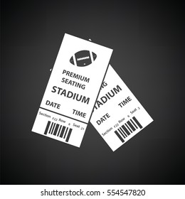 American Football Tickets Icon. Black Background With White. Vector Illustration.