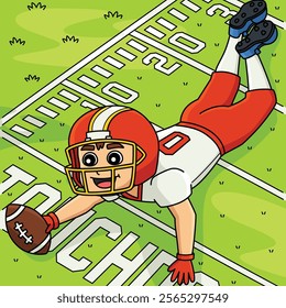 American Football Touchdown Colored Cartoon 