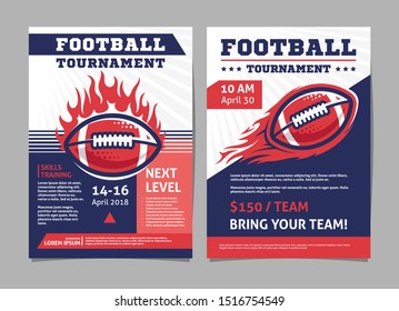 American football tournament posters, flyer with american football ball - template vector design