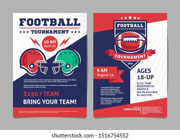 American football tournament posters, flyer with american football ball and american football helmet - template vector design