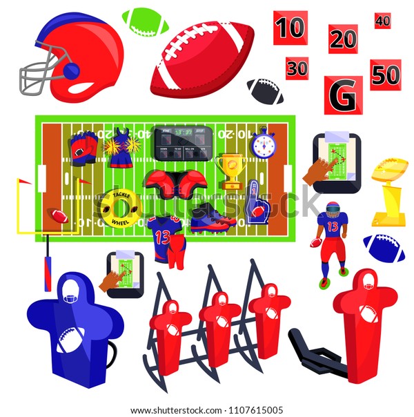 American Football Training Set Flat Cartoons Stock Vector Royalty Free