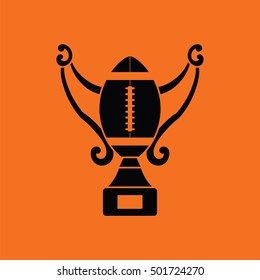 American football trophy cup icon. Orange background with black. Vector illustration.