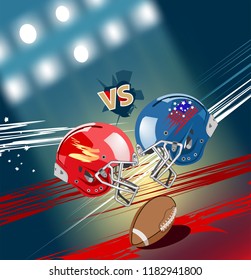 American football, two helmets against each other, rivals, opposition, vector illustration.