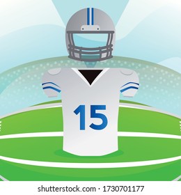 American football uniform over a field. American football poster - Vector