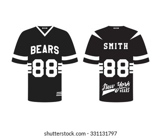 American Football Uniform, T-shirt Design With Team Logo, Label, Badge.Stylish Dark Design. Can Be Use In Infographics, Presentations, As Icon Etc. Flat. Vector Illustration