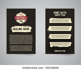 American football university team back and front flyer template design. Usa Sport brand identity letterhead. Event Poster and banner with typography and emblem, logo template. Vector illustration