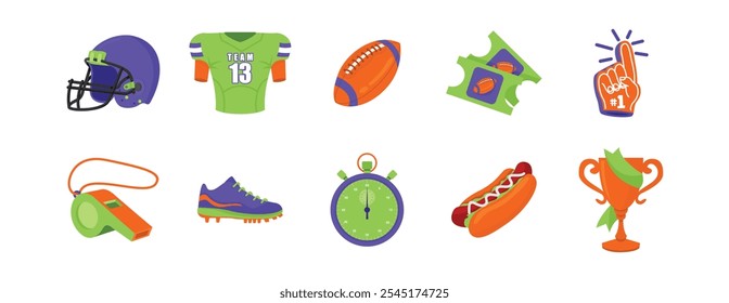 American Football Vector Element Including Helmet, Jersey, and Trophy