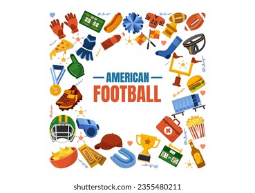 American Football Vector Illustration with Ball Athlete Equipment Elements Set in Flat Cartoon Background Templates