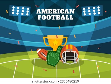 American Football Vector Illustration with Ball Athlete Equipment Elements Set in Flat Cartoon Background Templates