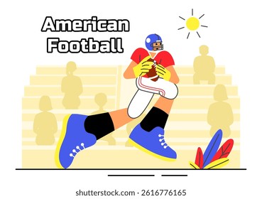 American Football Vector Illustration featuring Athletes Holding the Ball During a Match in a Stadium in a Flat Style Cartoon Background