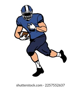 american football vector image, rugby player running with the ball in full uniform with helmet.
