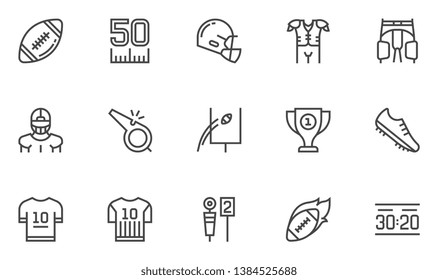 American Football Vector Line Icons Set. Cup Winner, Football Championship, Stadium. Editable Stroke. 48x48 Pixel Perfect.