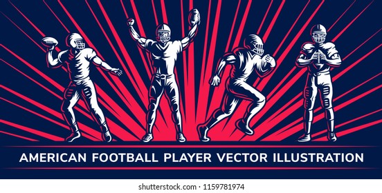 American football vector player illustration collections on a dark background