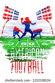 American football. Vector sporting illustration in grunge style with paint splashes for posters, banner, flyer.