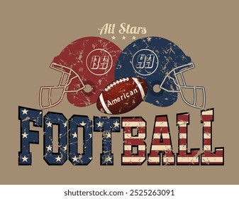 American Football Vintage Denim Print für T-Shirt oder Bekleidung. Old School Vektorgrafik für Mode und Druck. Retro-Grafiken und Typografie