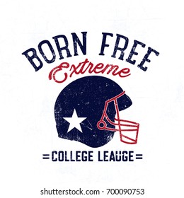 American Football Vintage Denim print for t-shirt or apparel. Old school vector graphic for fashion and printing. Retro artwork and typography.