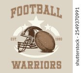 American football Vintage retro Denim Print for T-Shirt or Apparel. Retro artwork and Sport Typography, Football T-shirt graphics, Print for sportswear apparel. College vector label and print design