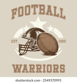 American football Vintage retro Denim Print for T-Shirt or Apparel. Retro artwork and Sport Typography, Football T-shirt graphics, Print for sportswear apparel. College vector label and print design